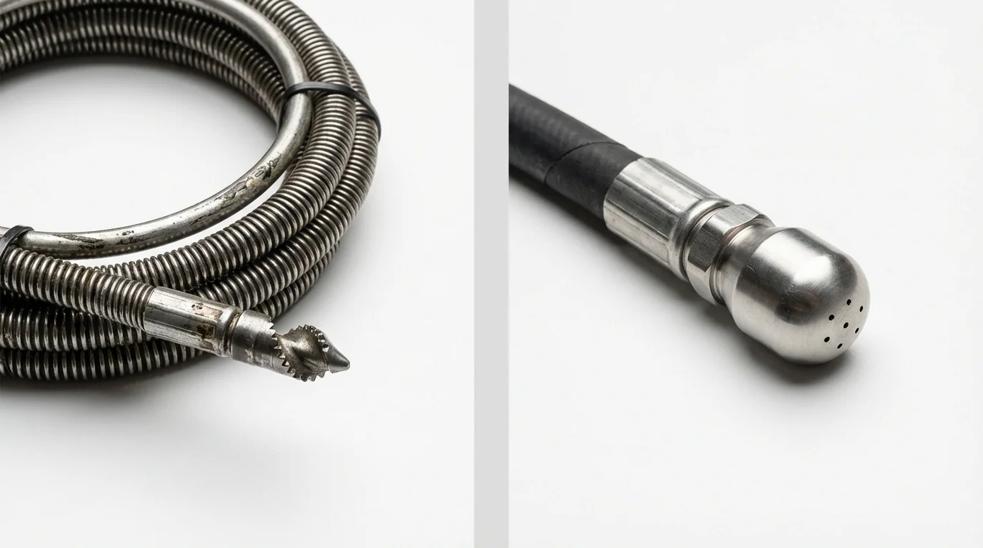 Drain snake cable and hydro jetting nozzle used for drain cleaning in Brewster, NY