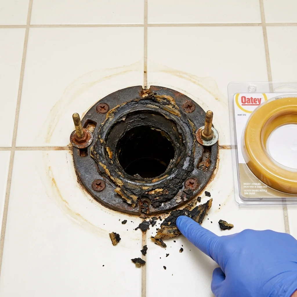 Failed wax ring showing water seepage at the base of a toilet in a Brewster, NY home